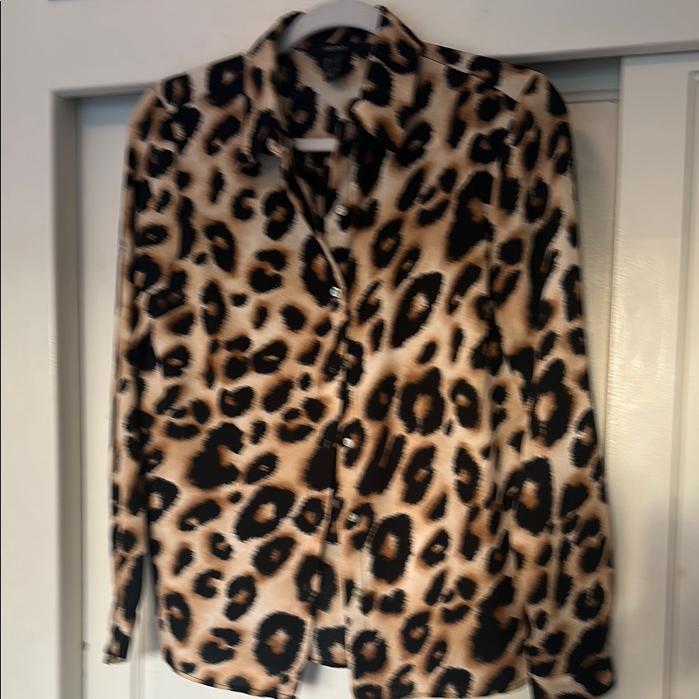 Forever 21 Brown Leopard Print Button-Down Shirt